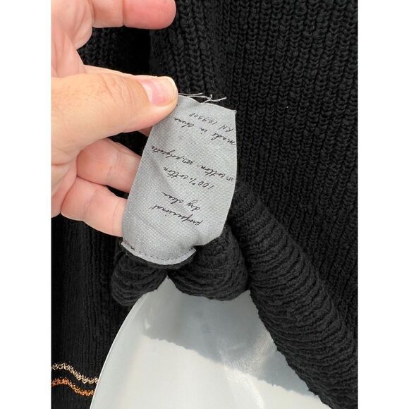 Raquel Allegra Pullover Sweater Size 1 Black Knit Cotton Long Sleeve Distressed - Picture 12 of 14